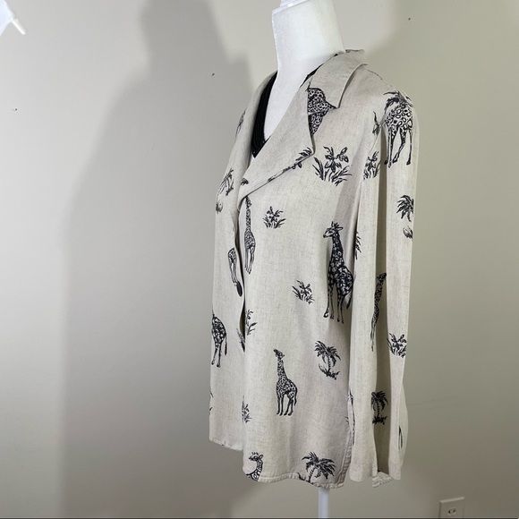 Michael Taylor sz med blazer lightweight rayon/linen blend natural / black print - Picture 7 of 12